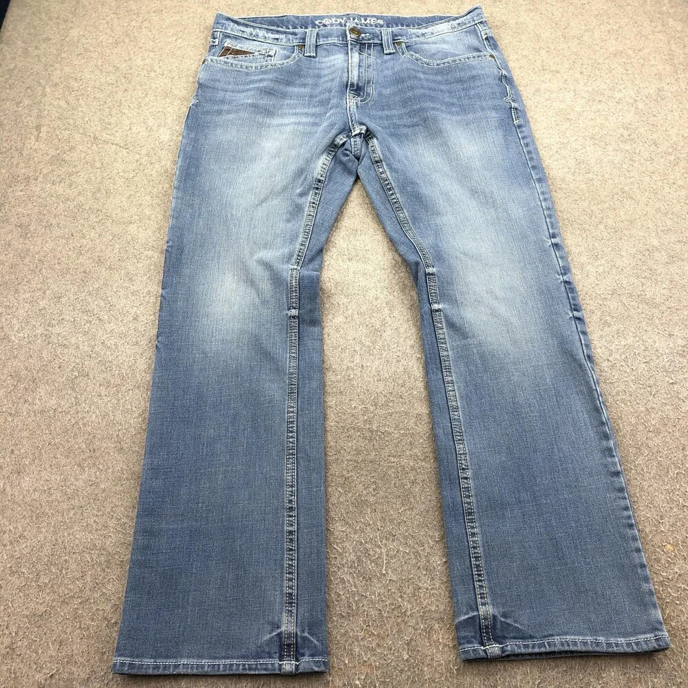 Cody James Jeans Mens 34x32 Blue Light Wash Relaxed Straight Stretch Denim